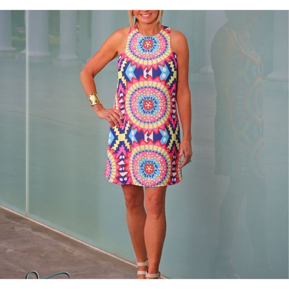 Annie Griffen silk kaleidoscope colorful summer dress size medium